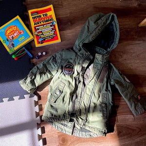 H&M Boys Kids Military 2 in 1 Hood Removable Jacket Parka